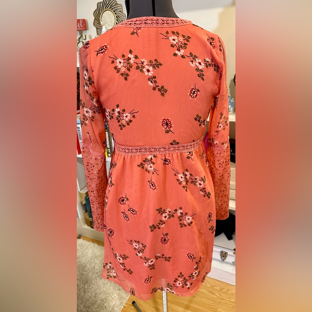 Abercrombie & Fitch Boho Print Dress Sz M Coral Floral Romantic Fall FAIRYCORE - Picture 6 of 10